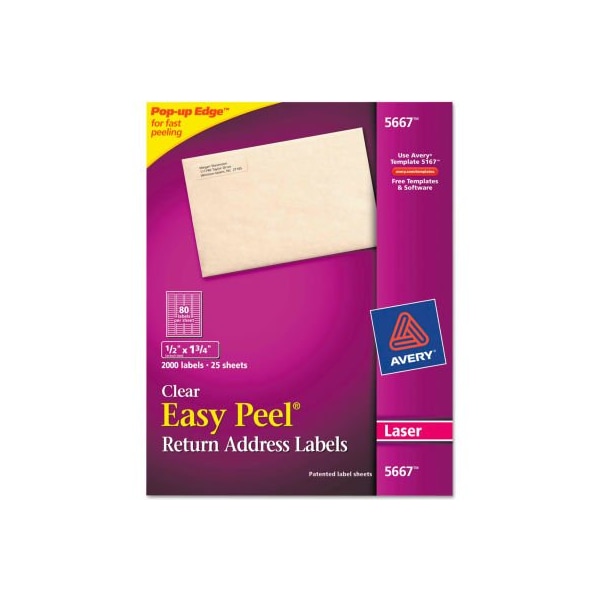 Avery Avery® Easy Peel Laser Mailing Labels, 1/2 x 13/4, Clear, 2000